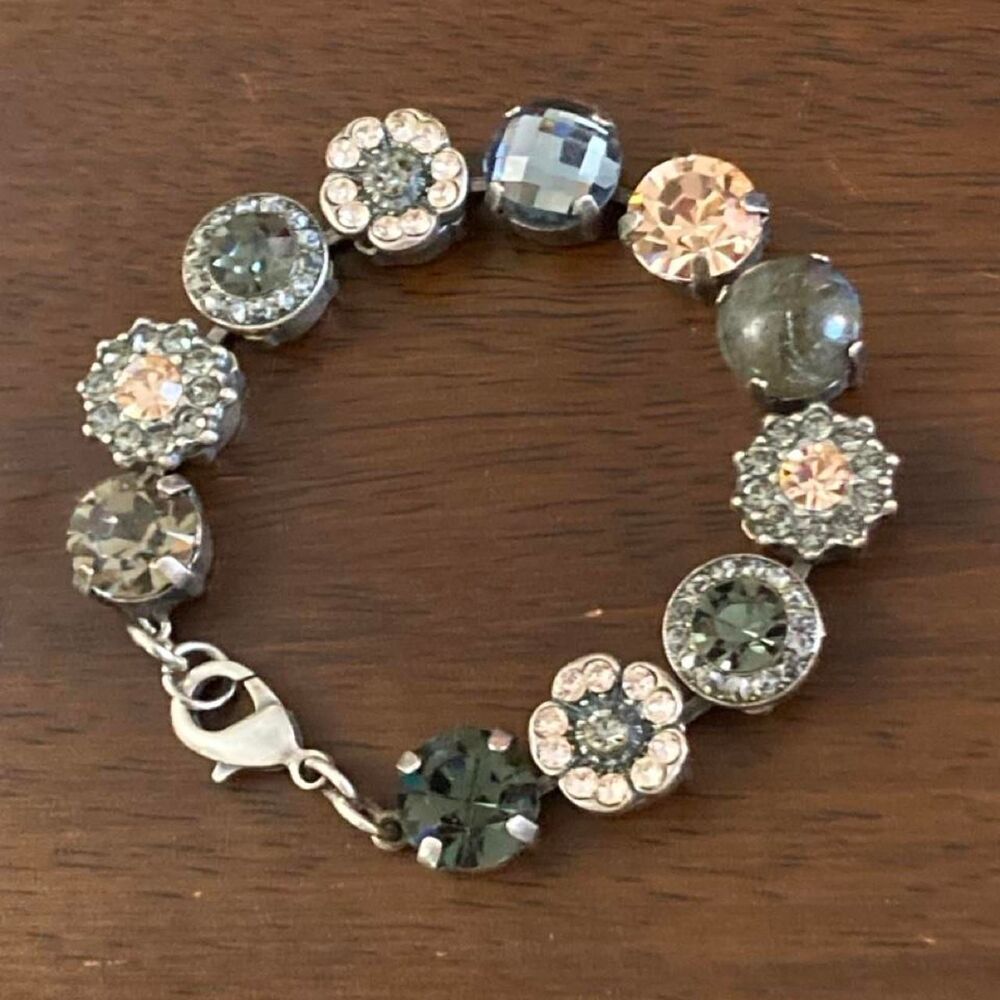Mariana Crystal & Pearl Floral Link Bracelet - Repaired Jump Ring